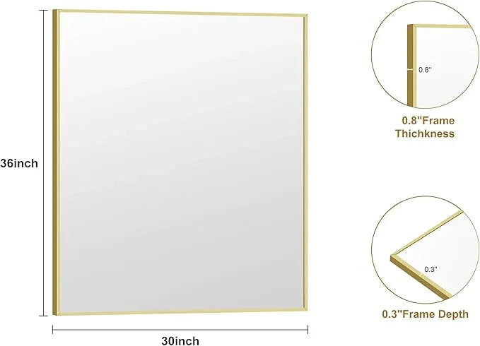KOCUUY Gold Bathroom Mirror, 30"x36" Rectangle Bathroom Mirror for Wall, HD Tempered Glass, Anti-Rust Frame, Modern Design for Bathroom, Bedroom, Living Room, Entryway - ModernBath
