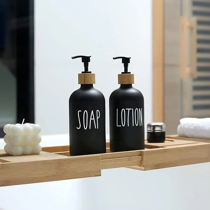 MOMEEMO Black Soap Dispenser Bathroom Set, Hand Soap and Lotion Set Suitable for Bathroom Decor. (Black) - ModernBath