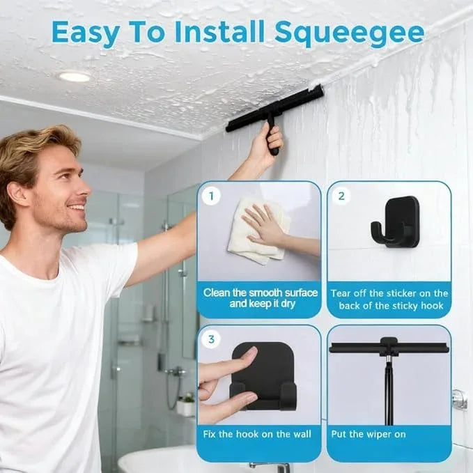 Black Telescopic Shower Squeegee for Glass Doors, Tile Shower Walls. Comes with Suction Hook, Great for Shower Glass - ModernBath