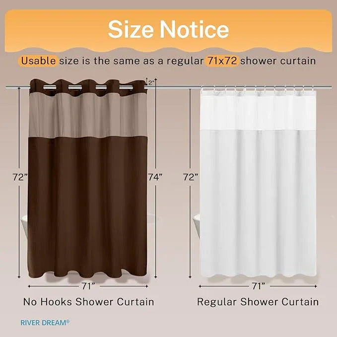River Dream No Hooks Required Dotted Brown Shower Curtain with Snap in Liner - 71" W x 74" H,Hotel Grade,Spa Like Bath Curtain - ModernBath