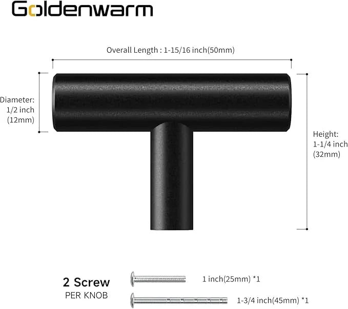 goldenwarm 10 Pack Black Cabinet Knobs Kitchen Cabinet Handles Matte Black Drawer Knobs Black Drawer Handware T Bar Handles for Furniture Door Cupboard - ModernBath