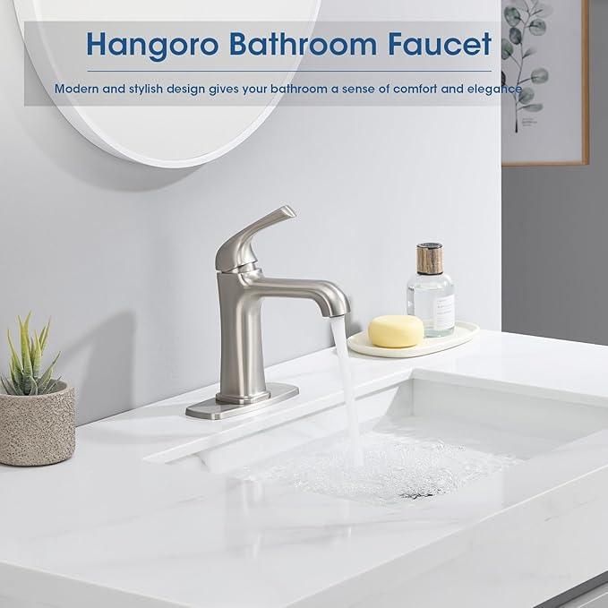 Brushed Nickel Bathroom Faucet, Brass Single Hole Bathroom Faucets for 1 or 3 Holes, Vanity Faucet with Supply Lines and Deck Plate, Pop Up Drain - ModernBath