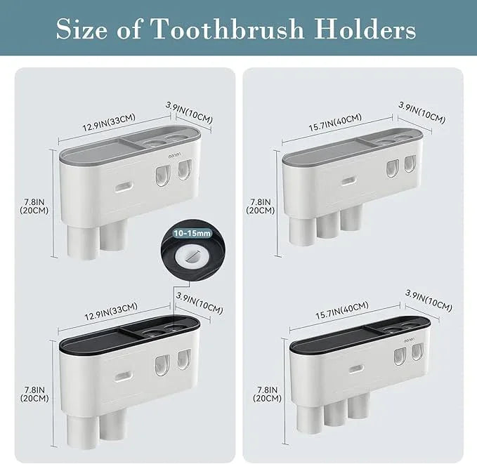 BHeadCat Toothbrush Holders Wall Mounted, Toothbrush Holder with Automatic Toothpaste Dispensers, 6 Brush Slots, 2 Magnetic Cups,1 Cosmetic Drawer Organizer and 1 Large Storage Tray - ModernBath