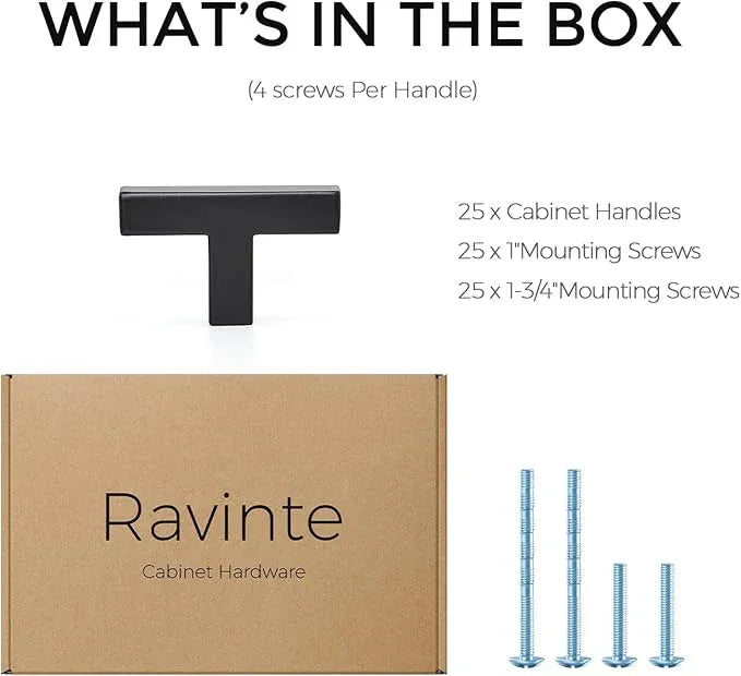 Ravinte 25 Pack Solid Single Hole Slim Square Bar Drawer Handles Kitchen Cabinet Handles Black Drawer Pulls Kitchen Cabinet Hardware Kitchen Handles Matte Black Cabinet Pulls - ModernBath