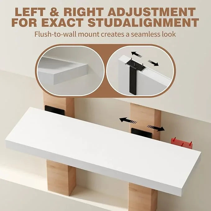 Solid Wood Floating Shelves 24'' Long, 8'' Deep Wall Mounted Shelves with Heavy Duty Brackets, Max Load 150 lbs, Wall Shelves for Bathroom Kitchen Living Room, 24 x 8 x 1.6 in, White, Set of 2 - ModernBath