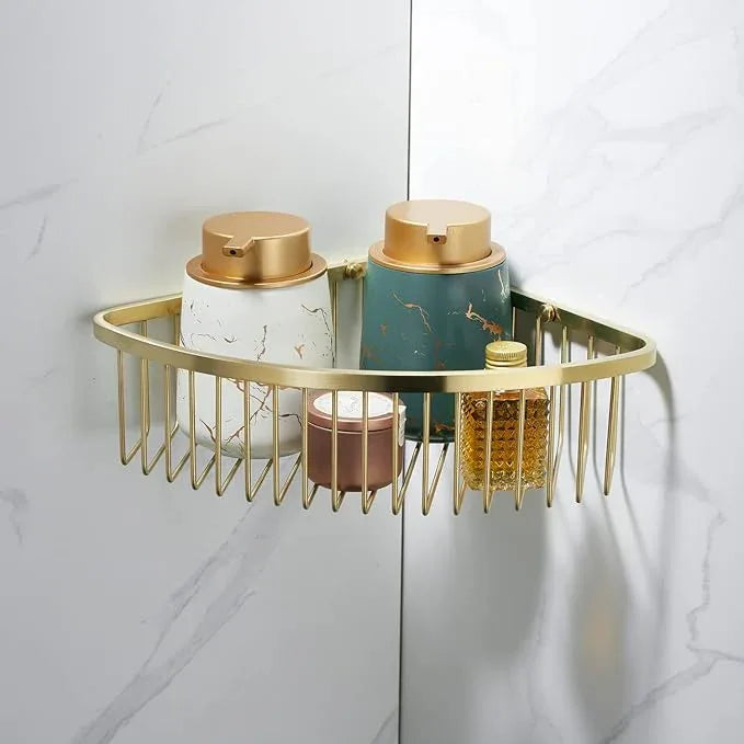 Bathroom Shower Caddy Corner Shelf Basket, Ultra Sturdy Rust-Proof Stainless Steel Shelf Organizer Shampoo Holder, Wall Mounted Storage Rack for Bathroom Kitchen, Brushed Gold - ModernBath