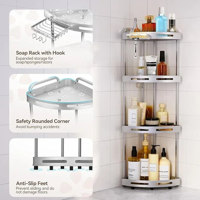 Corner Shower Caddy Standing, 3-Tier Rustproof Shower Organizer with Soap Holder, Aluminum Shower Shelf Stand for Bathroom Storage, Siver - ModernBath