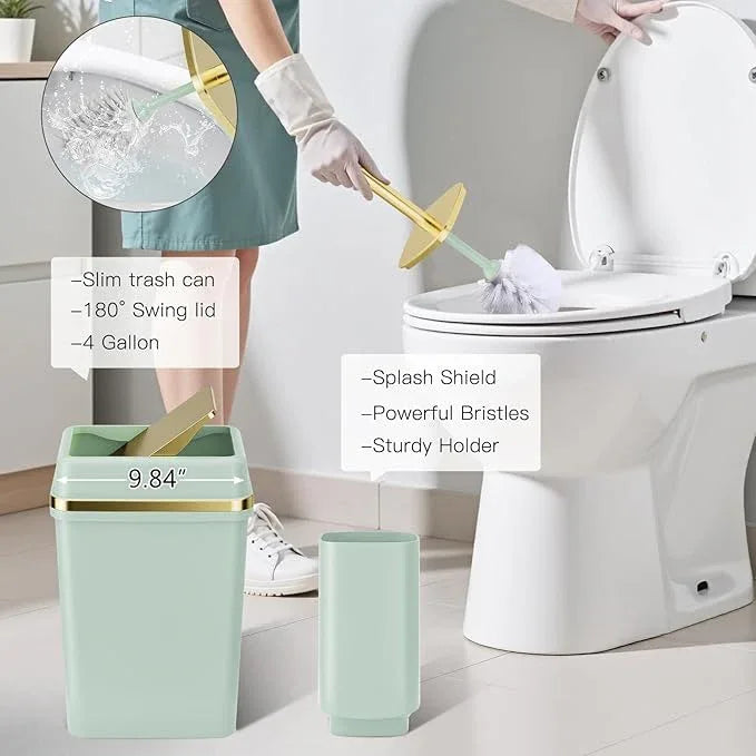 25PCS Bathroom Accessory Set, Green Bathroom Set with Large-Capacity 4 Gallon Trash Can,Bathroom Rugs Set, Waterproof Shower Curtain, Toilet Brush, Toothbrush Holder & Soap Dispenser - ModernBath