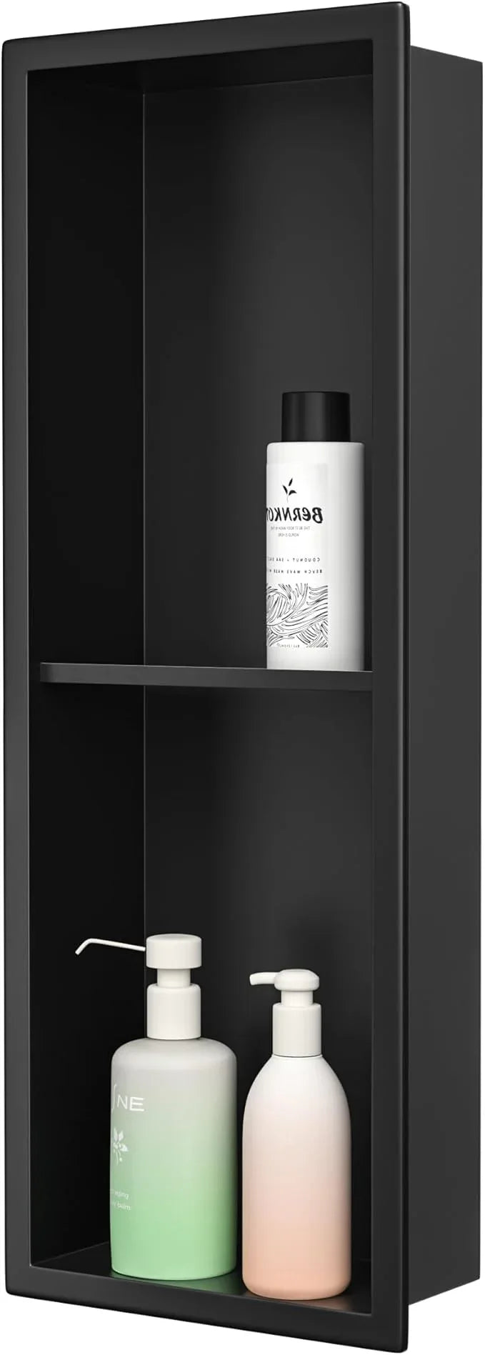 Stainless Steel Shower Niche Matte Black 8"×24" with 2-Tiers Shelf No Tiled Needed Niche Shower for Bathroom Wall Storage Recessed Metal Shower Shelf Over-Mounted Installation - ModernBath