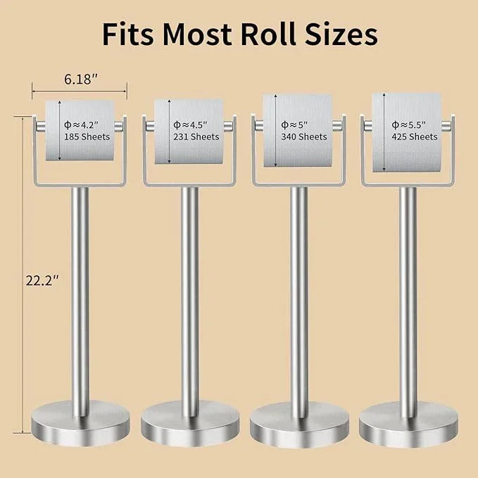 YUMORE Toilet Paper Holder Free Standing, Stainless Steel Toilet Paper Stand, Weighted Base Floor Tissue Roll Holder for Bathroom, Brushed Nickel 200UP - ModernBath