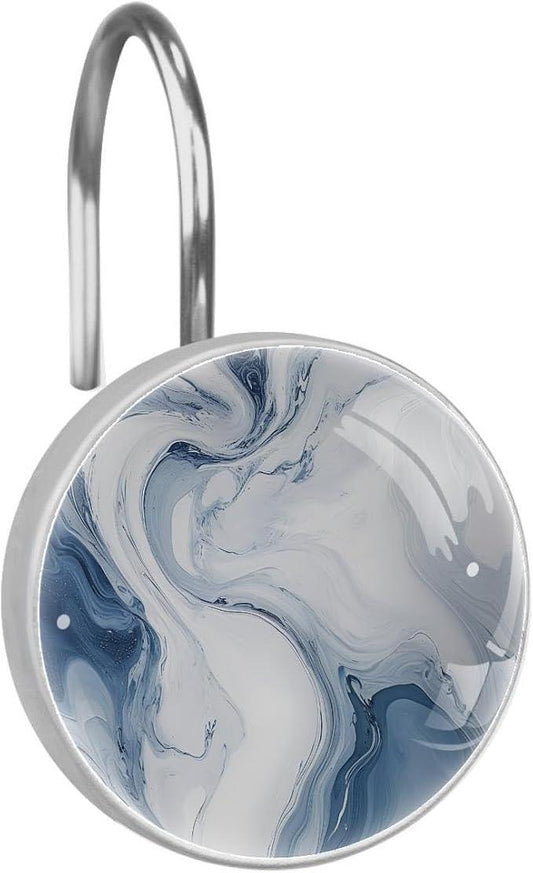 12 Packs Grey Marble Shower Curtain Hooks, Stainless Steel Glass Shower Curtain Rings for Bathroom, Rustproof Metal Curtain Rod Hooks - ModernBath