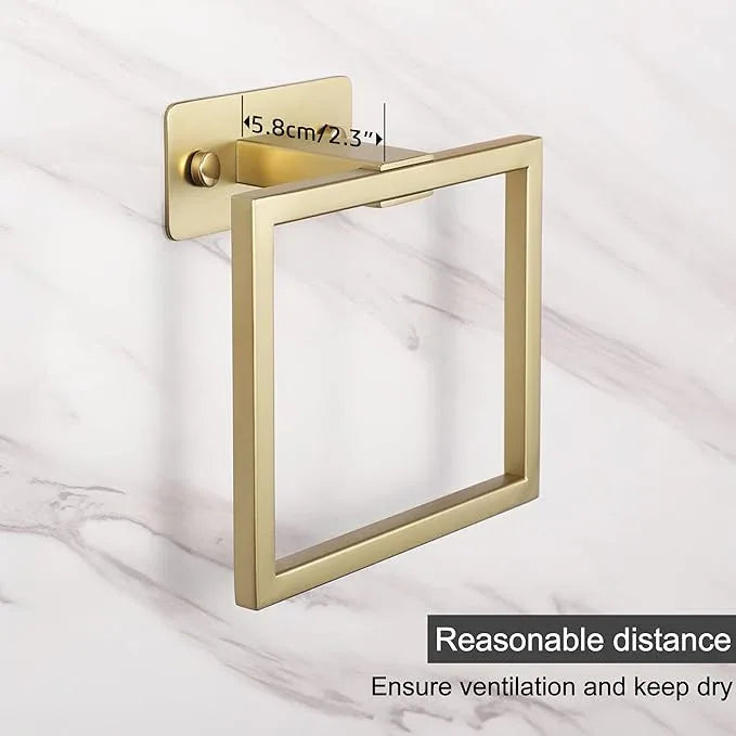 LANC Hand Towel Rings for Bathroom Wall Mount Brushed Gold Square Self Adhesive Hand Towel Holder for Bath Kitchen Lavatory Stainless Steel Contemporary Shower Towel Racks Towel Hanger, A8396BG - ModernBath