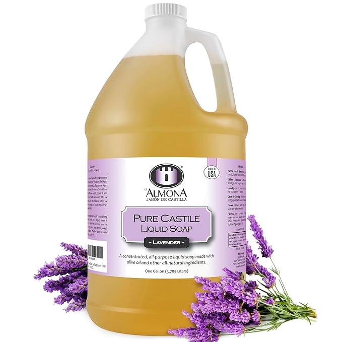 La Almona - Pure Castile Liquid Soap, LAVENDER, 1 Gallon - Multipurpose: Hands, Face, Body, Laundry, Dishes & More - For Sensitive Skin, All-Natural Ingredients, Scented with Essential Oils - ModernBath