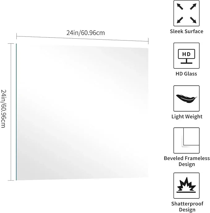 KOCUUY Frameless Mirror, 24"x24" Bathroom Mirror for Over Sink, Upgraded Shatterproof, Large Rectangle Unframed Mirror for Wall, Bathroom, Bedroom, Living Room, Entryway, Hang Horizontal/Vertical - ModernBath