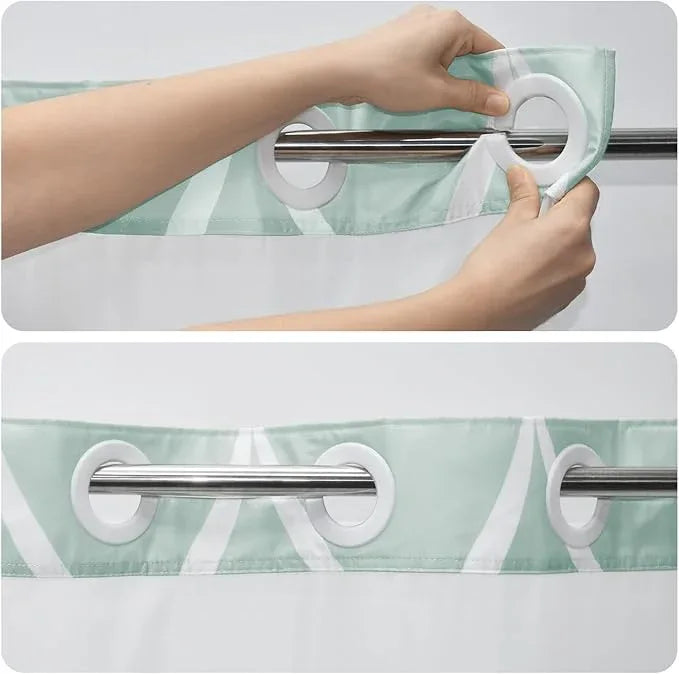 Yiatn No Hook Ombre Teal Shower Curtain with Snap in Fabric Liner Set - Hotel Style with See Through Mesh Top Window, Modern Geometric Waterdrop Design,Waterproof and Washable, 71x74 INCH - ModernBath