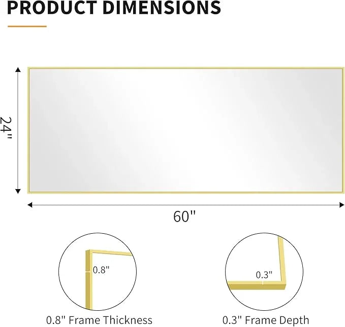 KOCUUY Large Gold Bathroom Mirror, 60"x24" Rectangle Bathroom Mirror for Wall, HD Tempered Glass, Anti-Rust Frame, Modern Design for Bathroom, Bedroom, Living Room, Entryway - ModernBath