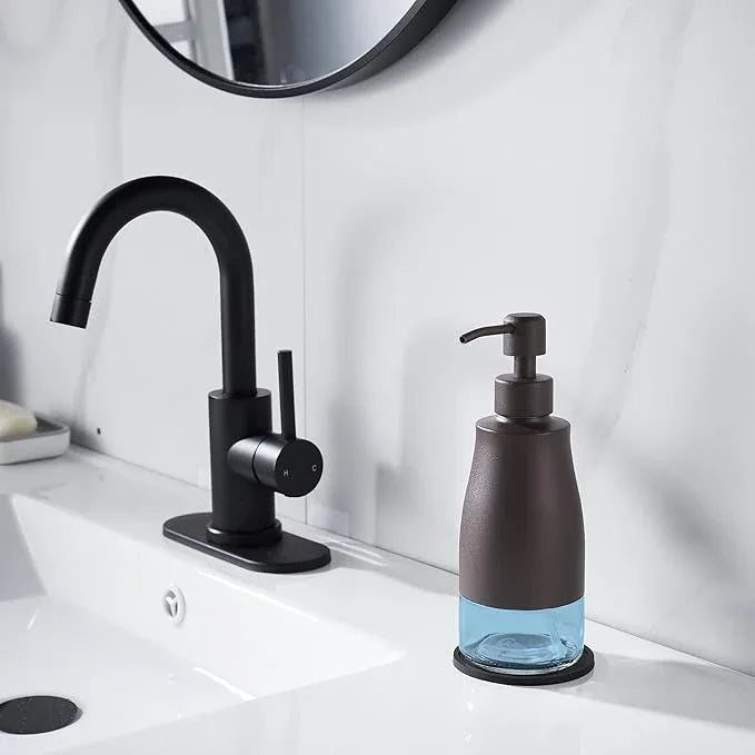 Gaussra Bronze Soap Dispenser with Coaster and Stickers, Stainless Steel and Glass Bottle Hand Pump Dispenser, Refillable Liquid Hand Soap Dispenser for Bathroom & Kitchen (11OZ / 320ML) - ModernBath