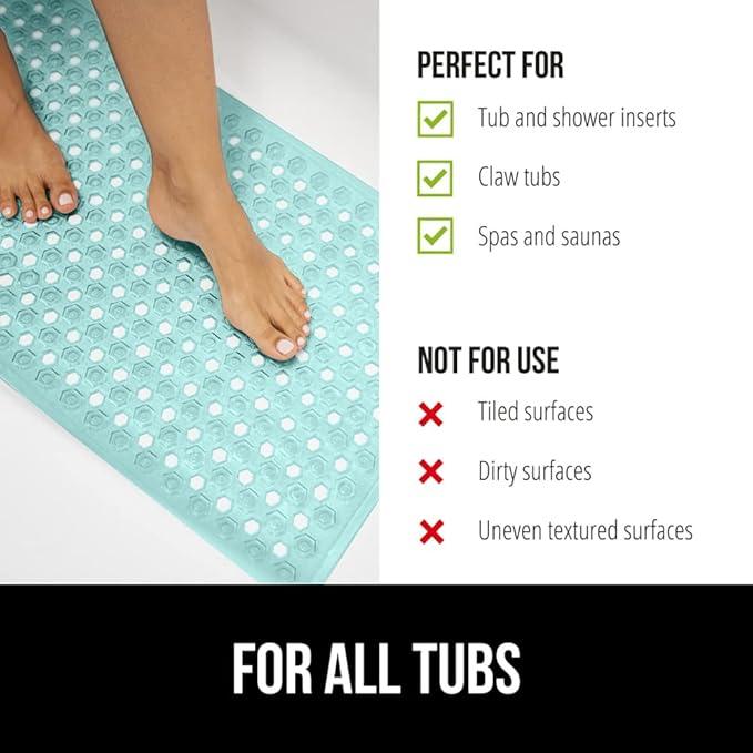 GORILLA GRIP Patented Bath Tub Shower Mat, Machine Washable Bathtub Floor Liner Mats, Suction Cups and Drain Holes to Keep Tubs Clean, Soft on Feet, Bathroom Essentials, 35x16 Inch, Clear Green - ModernBath