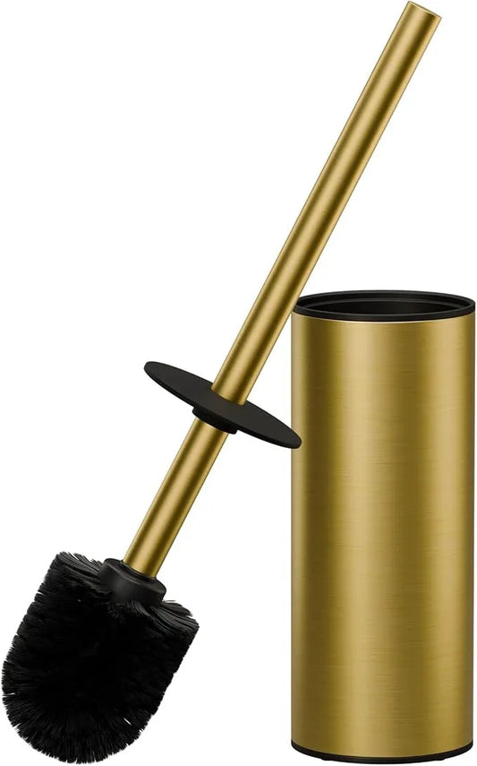 FORIOUS Toilet Brush and Holder Set, 304 Stainless Steel Long Handle and Heavy Duty Base for Bathroom Deep Cleaning, Drip-Proof, Space Saving for Storage, 2 Toilet Bowl Brush Head, Dark Gold - ModernBath