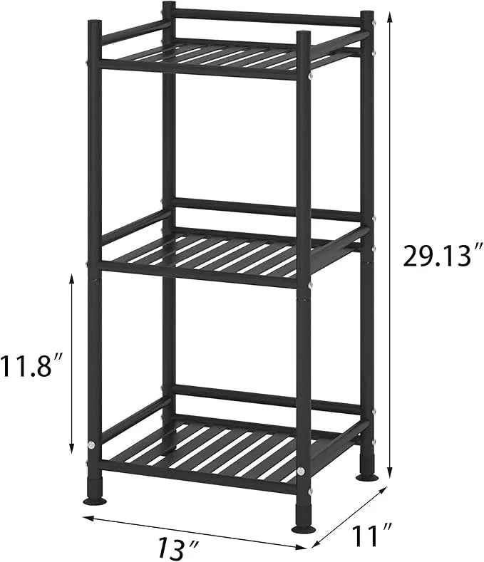 3 Tier Bathroom Storage Open Shelf Unit, Free-Standing Metal Corner Rack Shelving for Kitchen, Living Room, Hallway (Matte Black, 3 Tier) - ModernBath