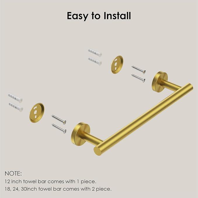 FORIOUS Towel Bar Wall Mounted, Stainless Steel Towel Racks for Bathroom, Includes Wall Mounting Hardware (Brushed Gold, 14 Inch) - ModernBath