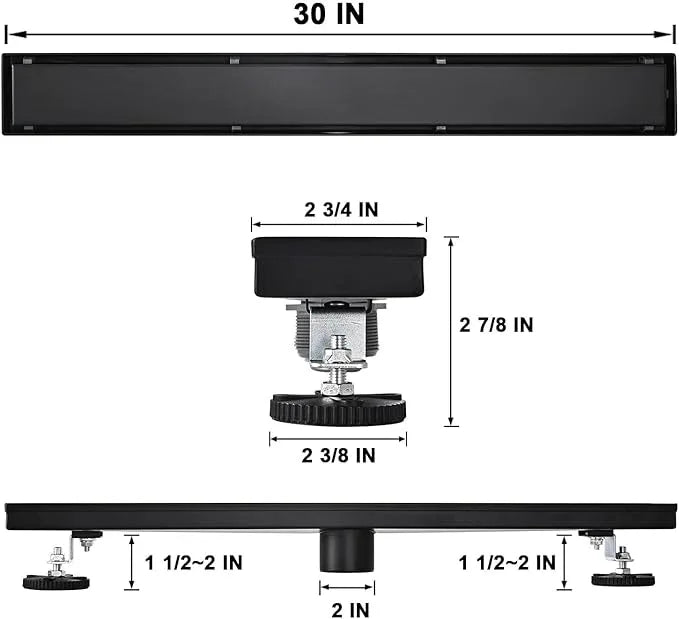 Linear Shower Floor Drain, Black 30 Inch 304 Stainless Steel Bathroom Drains Kit, Rectangular Shower Trench Drain with Reversable Tile-in Pattern Drain Cover & Hair Catcher - ModernBath