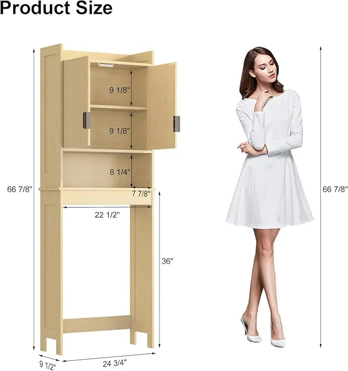 Over The Toilet Storage Cabinet,Behind Toilet Bathroom Organizer with Anti-tip,Space-Saving Toilet Shelf with Storage,Stylish Wave Pattern & Hidden Handle,Bathroom Shelf for Restroom/Laundry - ModernBath