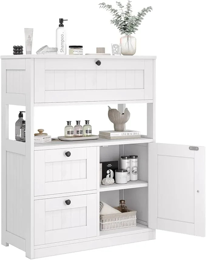 Bathroom Cabinet, Modern Bathroom Floor Storage Cabinet Organizer with 1 Door and 3 Drawers, Freestanding Cupboard for Kitchen/Living Room Use - ModernBath