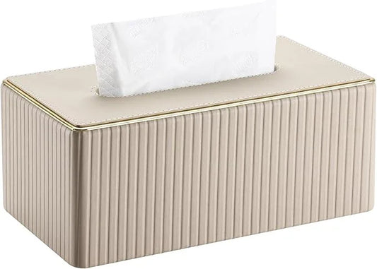 KINGFOM Rectangular Tissue Box Cover, PU Leather Tissue Box Holder with Magnetic Bottom, Napkin & Facial Tissue Holder Dispenser Decorative Box Cover for 120-count (3-Ply) 160-count (2-Ply) Beige - ModernBath