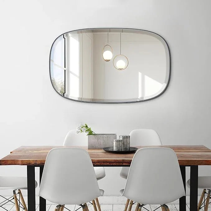 POZINO Oval Beveled Mirror Over Sink, 20"x30" Black Rectangle Mirror for Bathroom, Modern Oblong Vanity Wall Mirrors in Premium Stainless Steel Frame, Wall Mount Hangs Horizontal Or Vertical - ModernBath