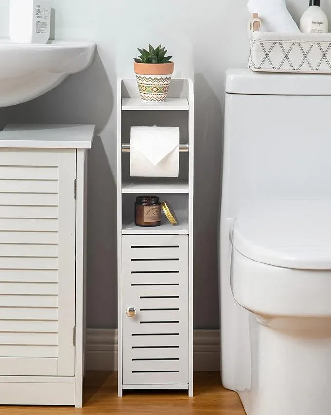 AOJEZOR Toilet Paper Holder Stand: Small Bathroom Storage Cabinet for Small Spaces - ModernBath