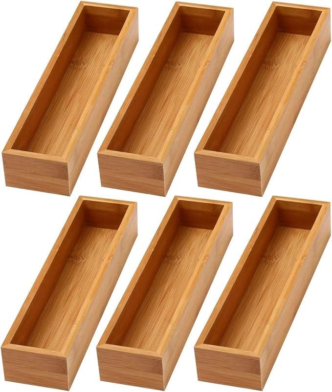 YBM Home Bamboo Drawer Organizer Storage Box for Kitchen Drawer, Junk Drawer, Office, Bedroom, Children Room, Craft, Sewing, and Bathroom, 6 Pack 3x12x2 inch - ModernBath
