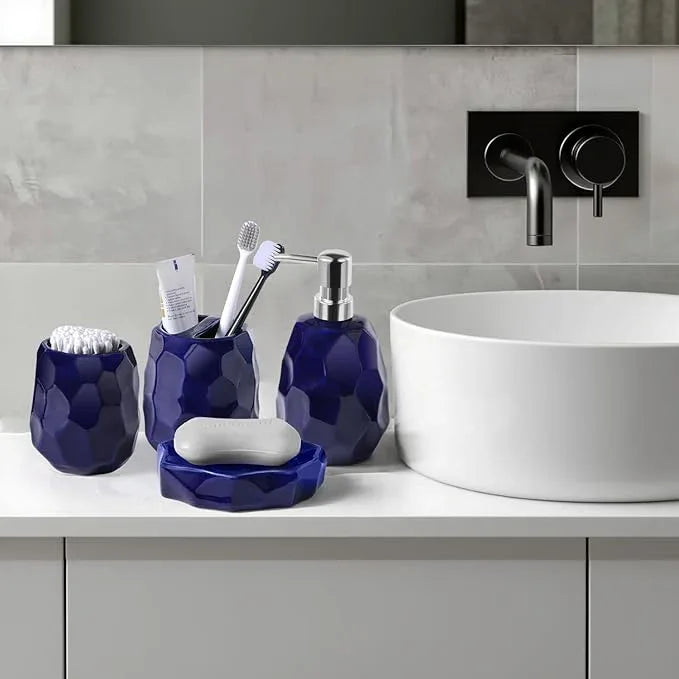 Ceramic Bathroom Accessories Set 4 PCS,Bathroom Toothbrush Holder Set,Soap and Toothbrush Holder Set,Include Toothbrush Holder,Soap Dispenser,Tumbler,Soap Dish,Bathroom Sets Decor Organizer(Navy Blue) - ModernBath