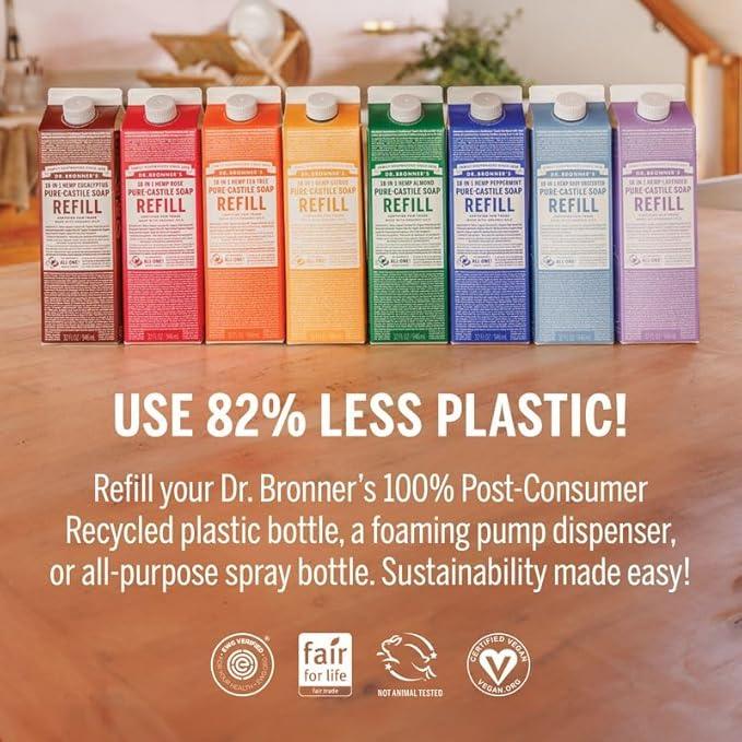 Dr. Bronner's Pure-Castile Liquid Magic Soap Refill - Made with Regenerative Organic Certified Oils, 86% Less Plastic per Quart - 18-in-1 Uses for Face, Body Wash, Hand Soap Refill- Lavender, 32oz - ModernBath