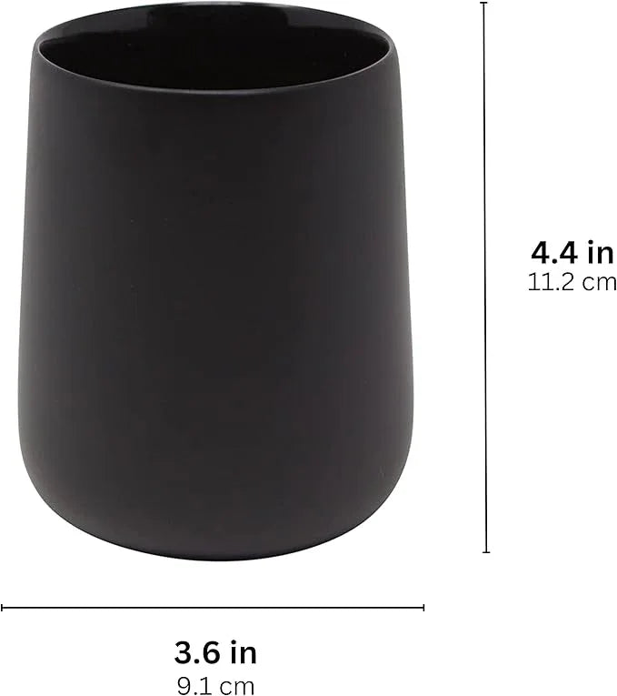 Yew Design Matte Black Toothbrush and Toothpaste Holder and Cup for Bathroom Vanity and Countertop, Round Organizer for Electric Toothbrushes, Floss, Razors, Cotton, and Mouthwash - ModernBath