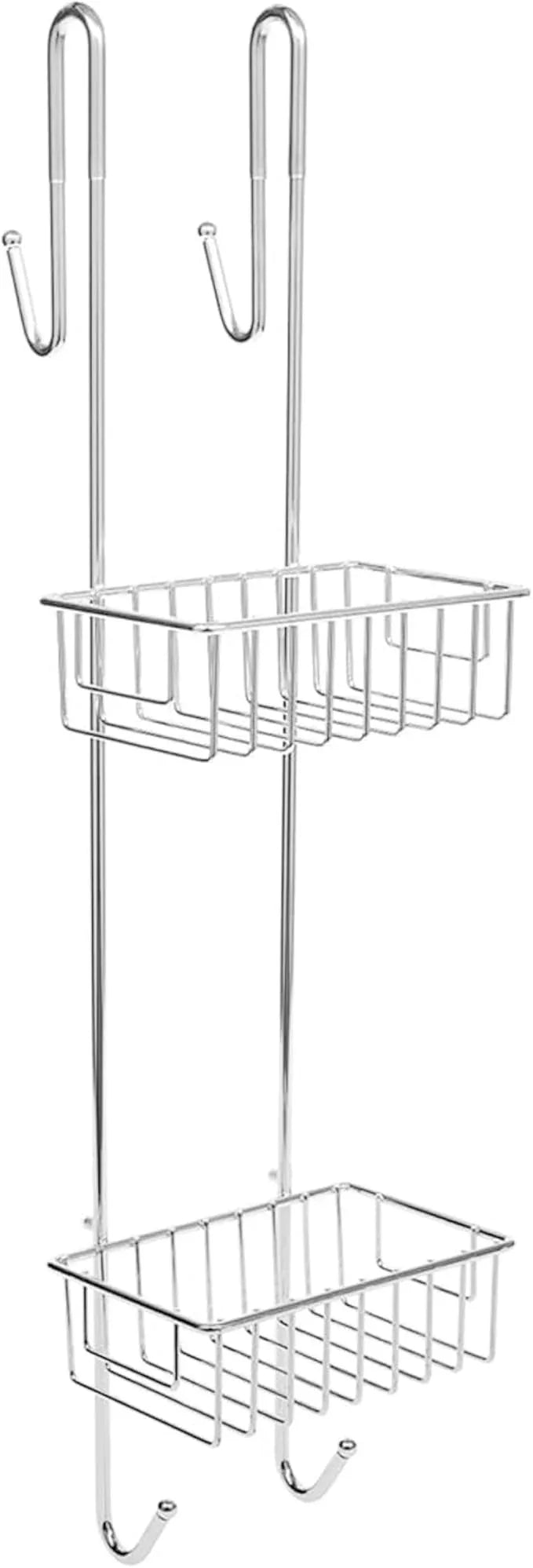 Bamodi Shower Caddy Hanging - 2 Tier Over Door Chrome Plated - No Drilling Required - Fits Shower Screens up to 0.78 inches - Hangable Shower Rack with 2 Towel Hooks (27.5 x 7.5 x 7.3 INCHES) - ModernBath