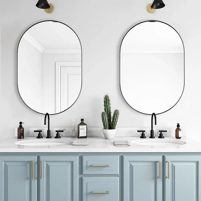 ANDY STAR Black Mirror Vanity, 24x36’’ Oval Mirrors for Bathroom, Black Oval Mirror, Pill Shaped Mirror, Vanity Mirrors Stainless Steel Metal Frame Wall-Mounted Ideal for Bathroom - ModernBath