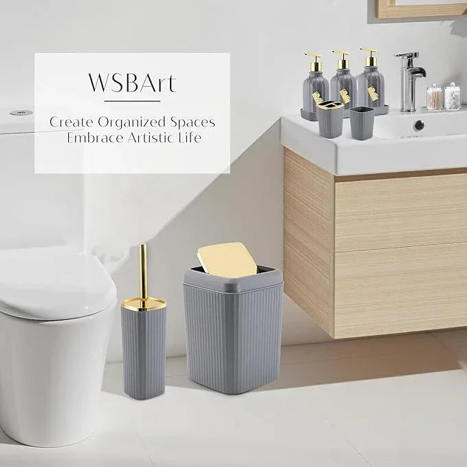 WSBArt 17PCS Bathroom Accessory Set Bathroom Set Grey Bathroom Accessories,Toilet Brush,Trash Can, Qtip Holder Dispenser& 3PCS Soap Dispenser - ModernBath