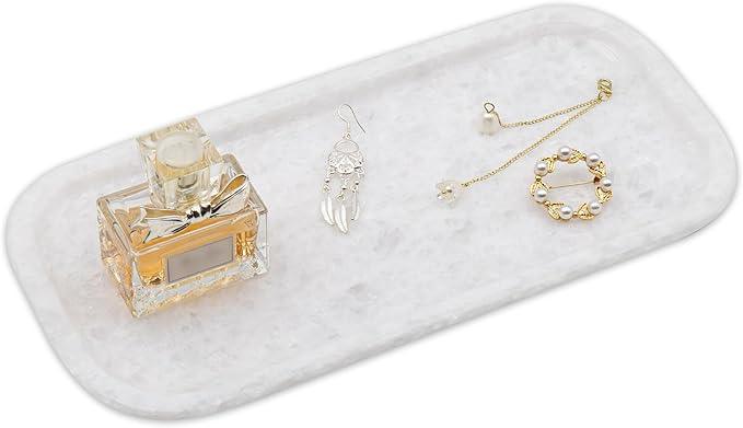 Marmor 100% Natural Marble Bathroom Tray for Perfume, Candles, Jewelry Stone Vanity, Bathroom & Kitchen Counter Organizer and Home Decor (Small White Crystal Tray) - ModernBath