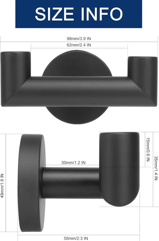 NearMoon Bathroom Double Towel Hook- SUS304 Stainless Steel Robe Towel Holder, Heavy Duty Double Coat Hook for Bathroom Livingroom Kitchen Wall Mounted (Matte Black-U, 5 Pack) - ModernBath