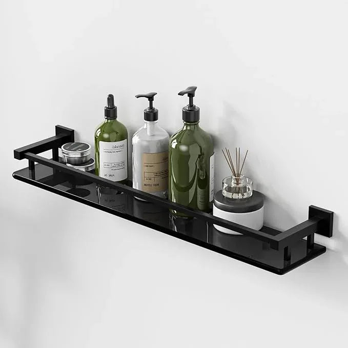 Alise Bathroom Shelf Wall Mounted, Matte Black Large Capacity Glass Shelf for Bathroom, 24 inch - ModernBath