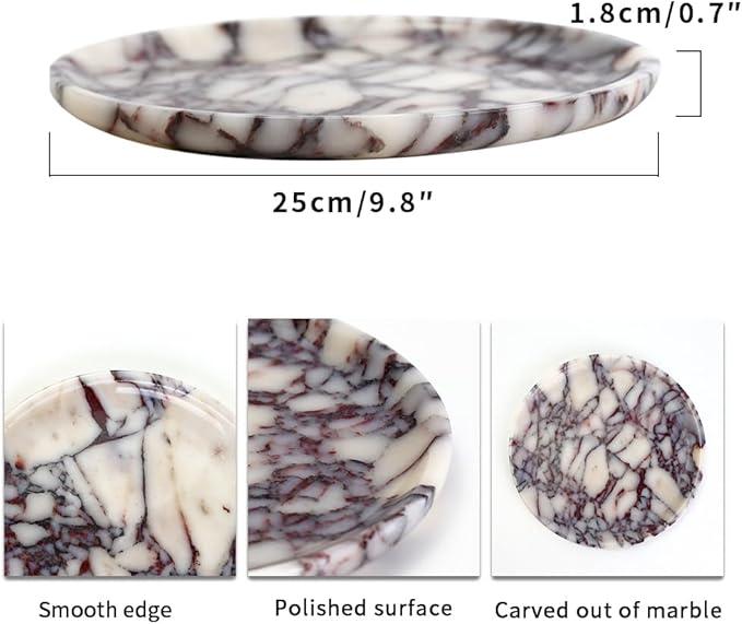 Natural Marble Tray, Coffee Table, Food, Fruit, Paper Cup, Cake Display, Coffee bar, Family Gatherings, Seasonal Holiday Decoration Tray(Viola-Circular-9.8"x9.8"x0.7") - ModernBath