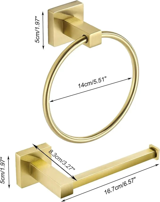 FORBATH Gold Toilet Paper Holder Towel Ring, Brushed Gold Bathroom Hardware, Hand Towel Holder Toilet Tissue Roll Holder Set, Wall Mount SUS304 Stainless Steel Bath Accessories, 2pcs - ModernBath