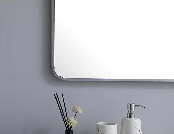 ARS Concepts Aura, Soft Corner Metal Rectangular Mirror 30X60 Inch in, Modern, Silver - ModernBath