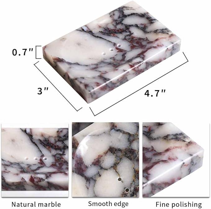 Luxurious Natural Marble Soap Dish Tray Marble Soap Holder Trinket Plate for Bathroom Sink Kitchen Countertop Bedroom Vanity Bathroom Accessory Rectangular（2 Combinations） - ModernBath