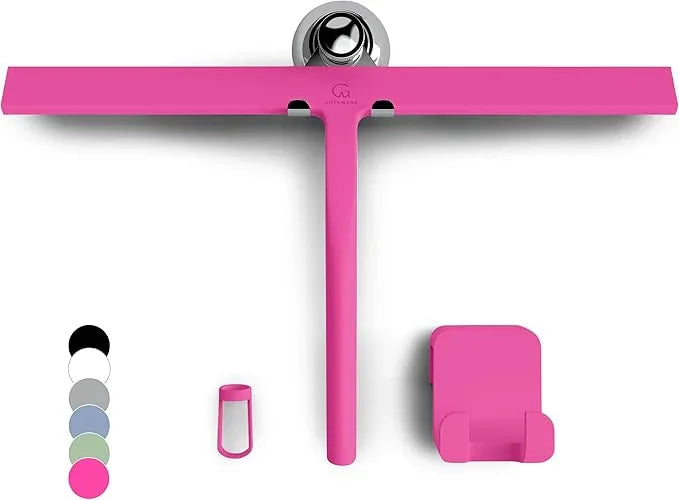 GÜTEWERK Shower Squeegee for Glass Doors, Silicone Window Squeegee, Bathroom and Glass Cleaning - Pink - 15 Inch - ModernBath