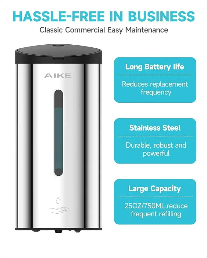 AIKE Automatic Wall Mount Liquid Soap Dispenser, Commercial Stainless Steel with 25oz Large Capacity Save Time Effort and Cost,Model AK1205 (Polished) - ModernBath