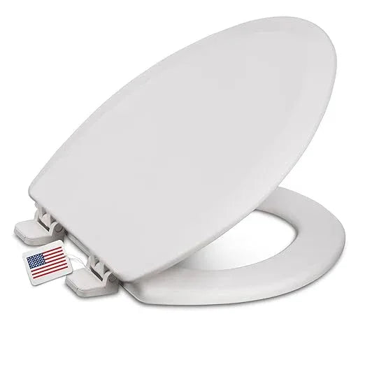 Centoco Heavy-Duty Elongated Toilet Seat, Wood Core with Scratch-Resistant Plastic Finish, Won't Crack or Fade, Residential, Made in the USA, DSAMAZ9-001, White - ModernBath