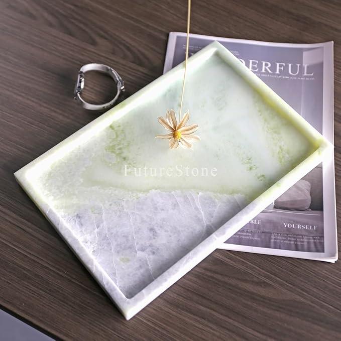 Real Luxurious Natural Marble Vanity Tray Genuine Marble Storage Tray for Home Decor Stone Tray for Bathroom/Kitchen/Vanity/Dresser,Plate Holder for Tissues, Candles, Towel - ModernBath