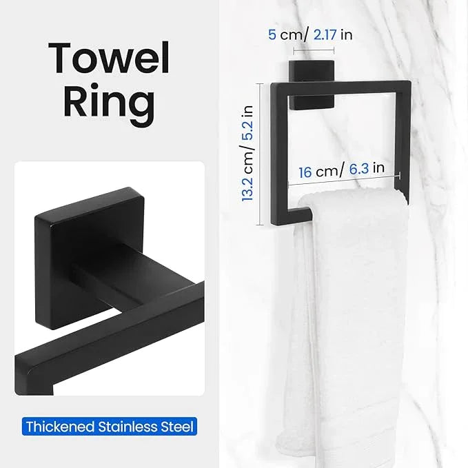 FAHKNS 10 PCS Bathroom Hardware Accessories Set 23.6 Inch Stainless Steel Bath Towel Bar Set Square Towel Ring Set for Bathroom Wall Mounted, Black - ModernBath